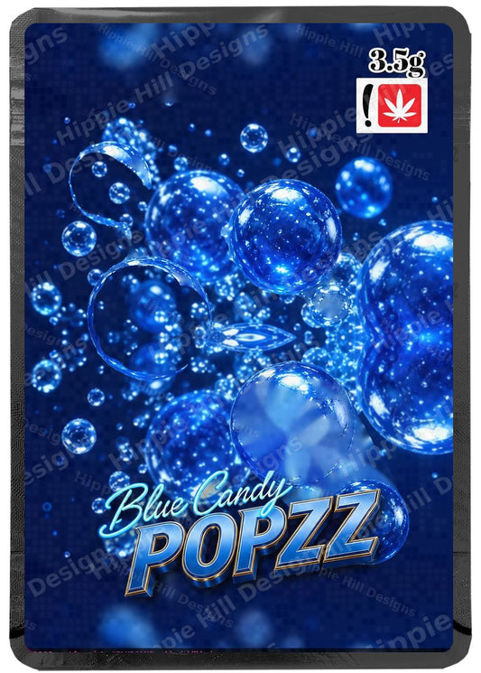 Blue Candy Popzz custom printed mylar bag