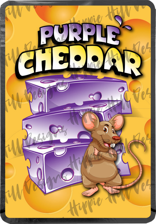 Purple Cheddar custom printed mylar bag