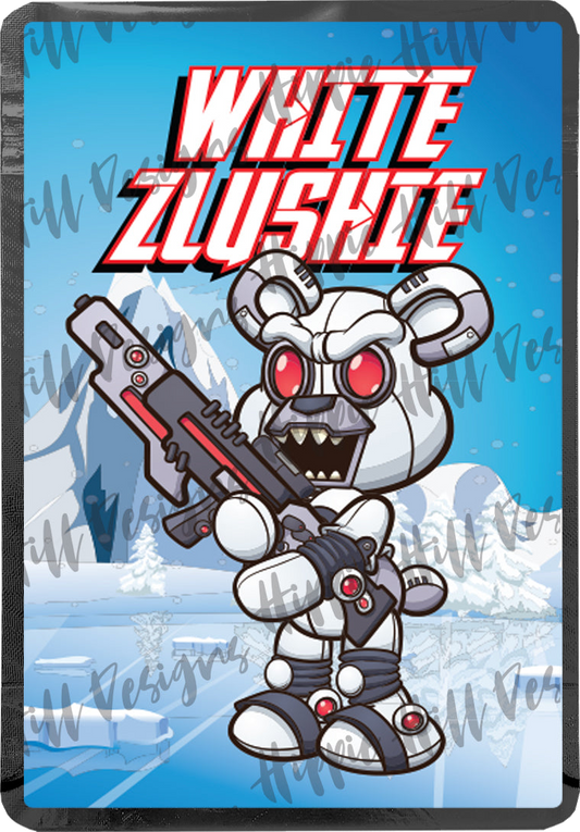 White Zlushie custom printed mylar bag