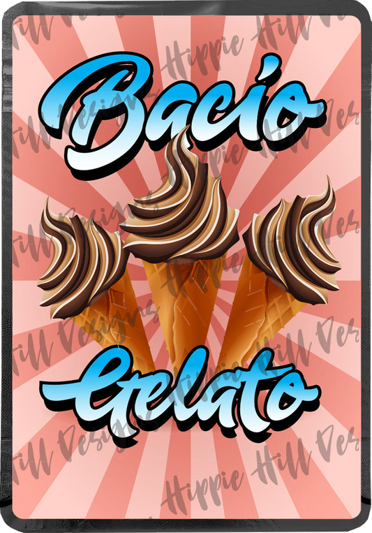 Bacio Gelato custom printed mylar bag