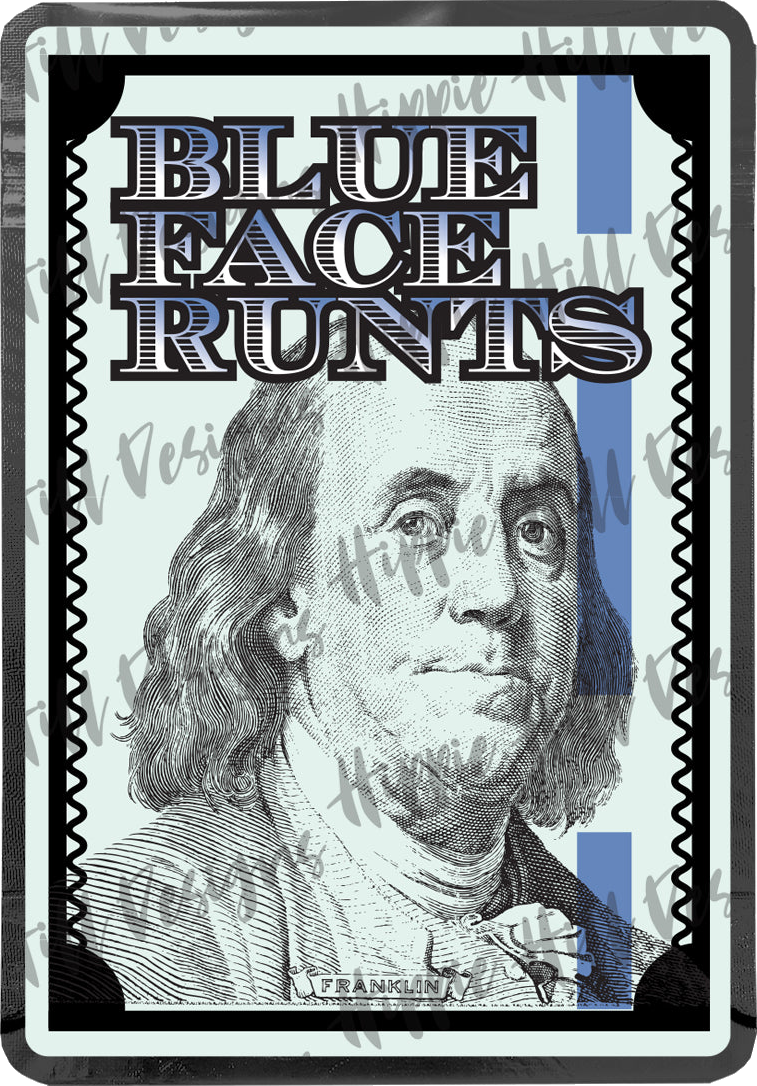 Blue Face Runts custom printed mylar bag
